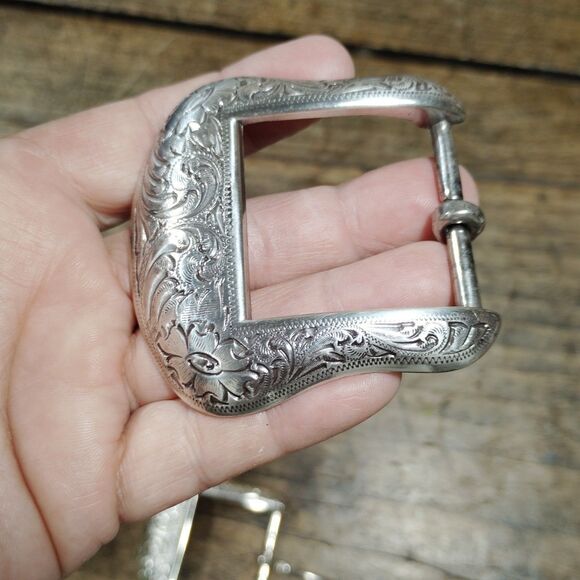 Three Silver Tone Belt Buckles Lot Western Engraved Southwestern Rodeo Metal VGC main image 7